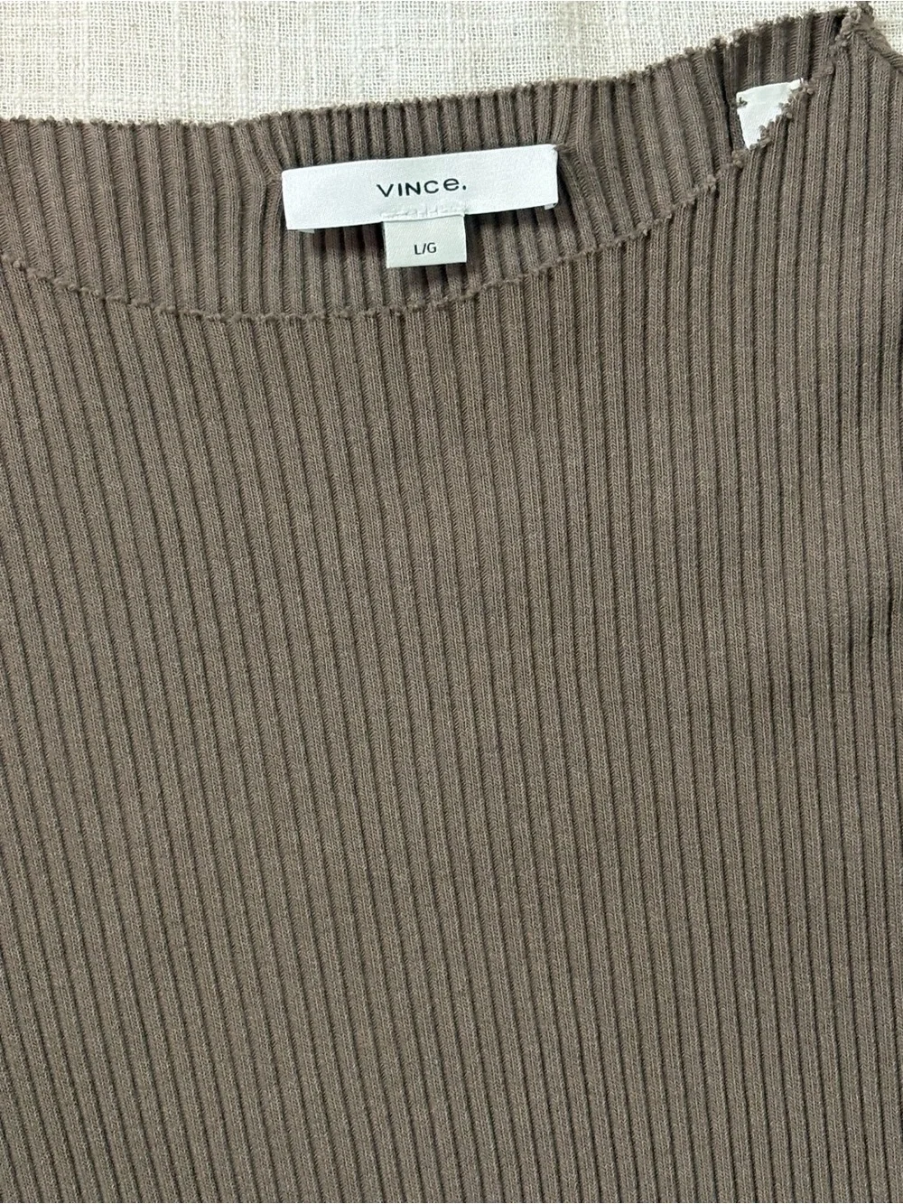 Vince Cotton Spandex Ribbed Mock Neck Elbow Sleeve Dress Taupe L